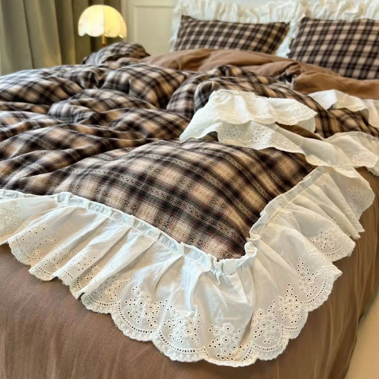 Korean-Style Red Plaid Washed  – обзор и цена Vintage Home Textiles