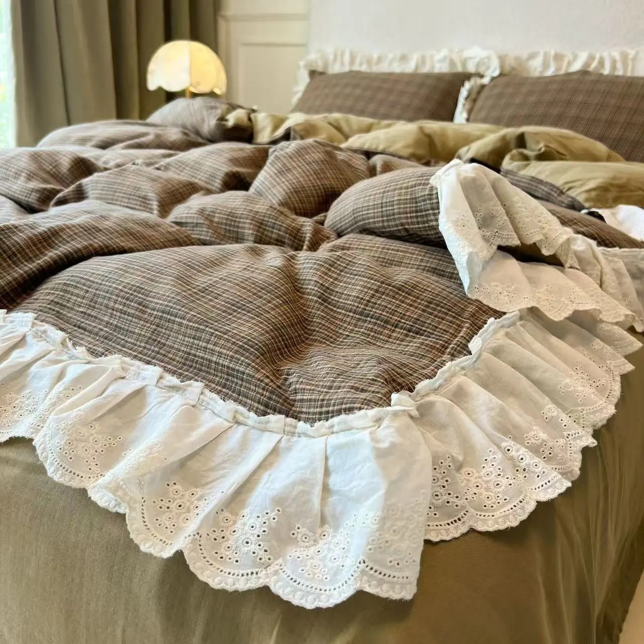 Korean-Style Red Plaid Washed  – обзор и цена Vintage Home Textiles