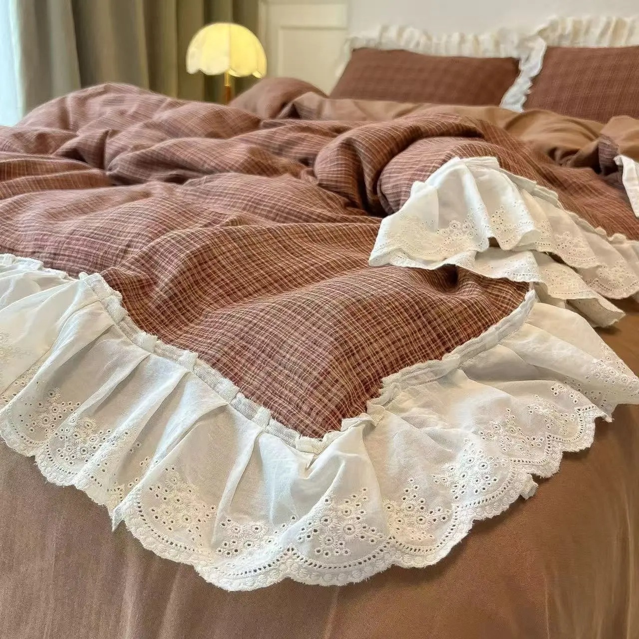Korean-Style Red Plaid Washed  – обзор и цена Vintage Home Textiles