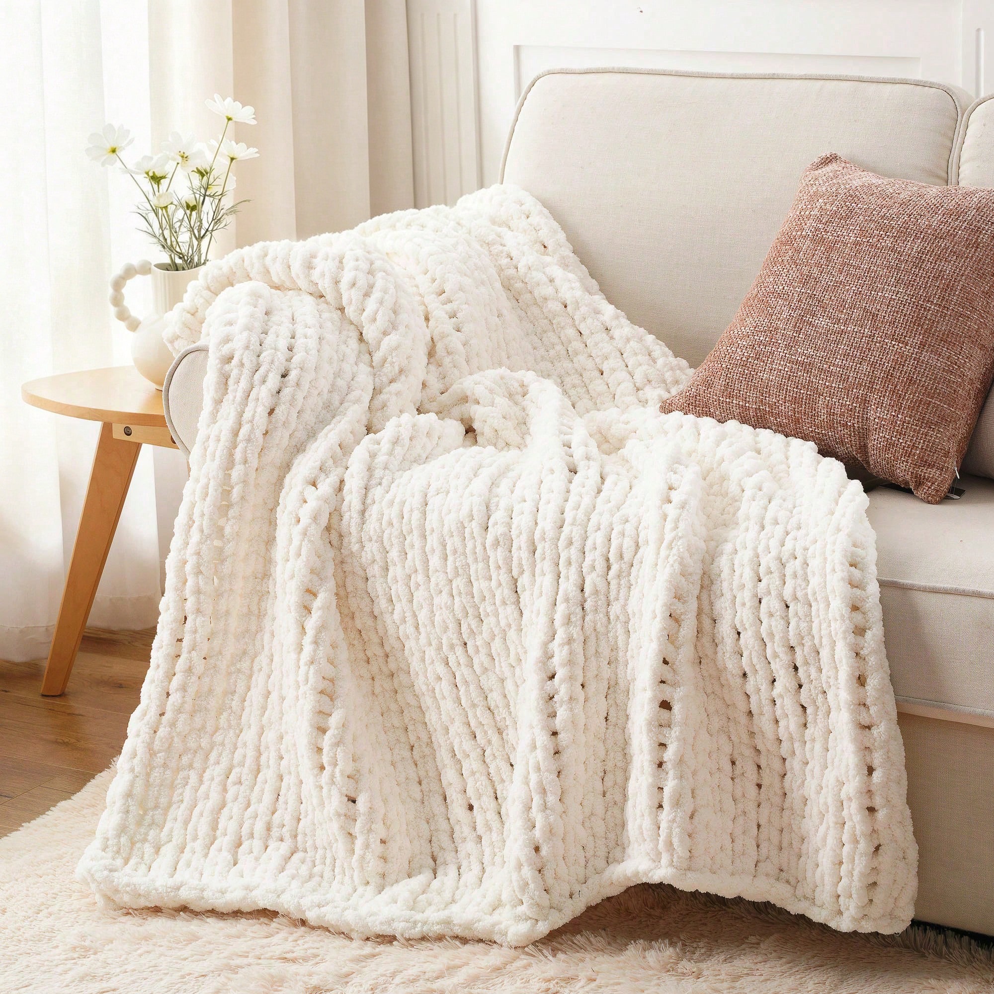 Cream Chunky Knit Throw Blanke – обзор и цена Throw Blanket Chunky Knit