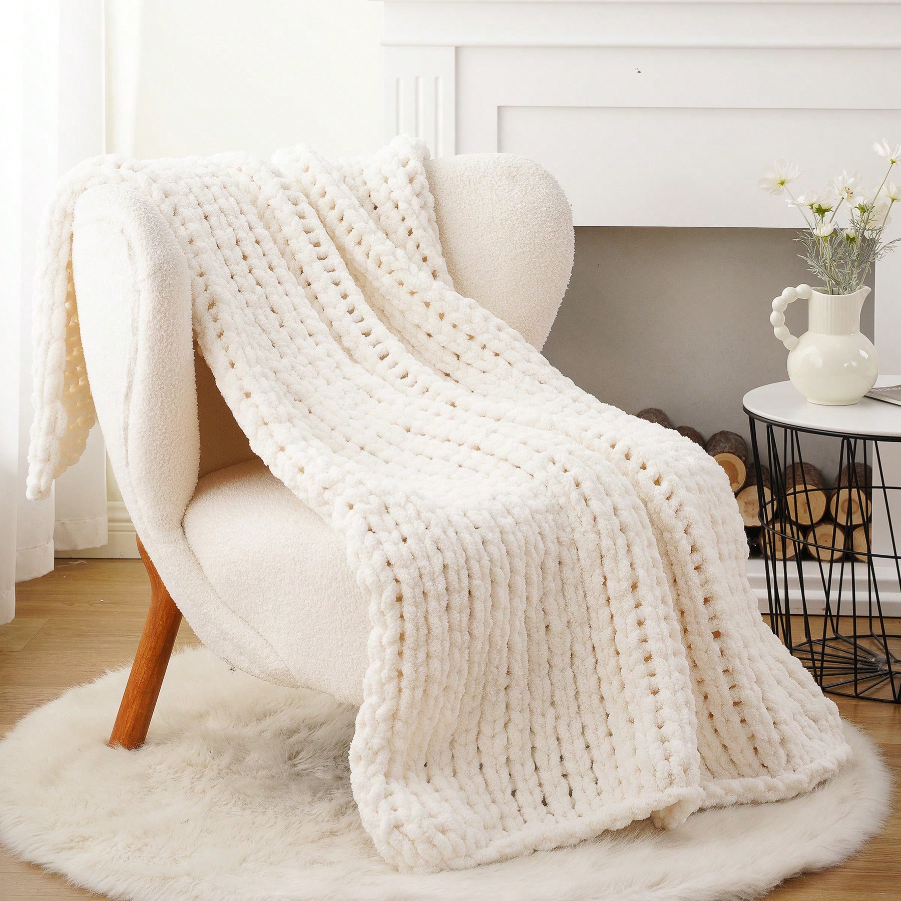 Cream Chunky Knit Throw Blanke – обзор и цена Throw Blanket Chunky Knit