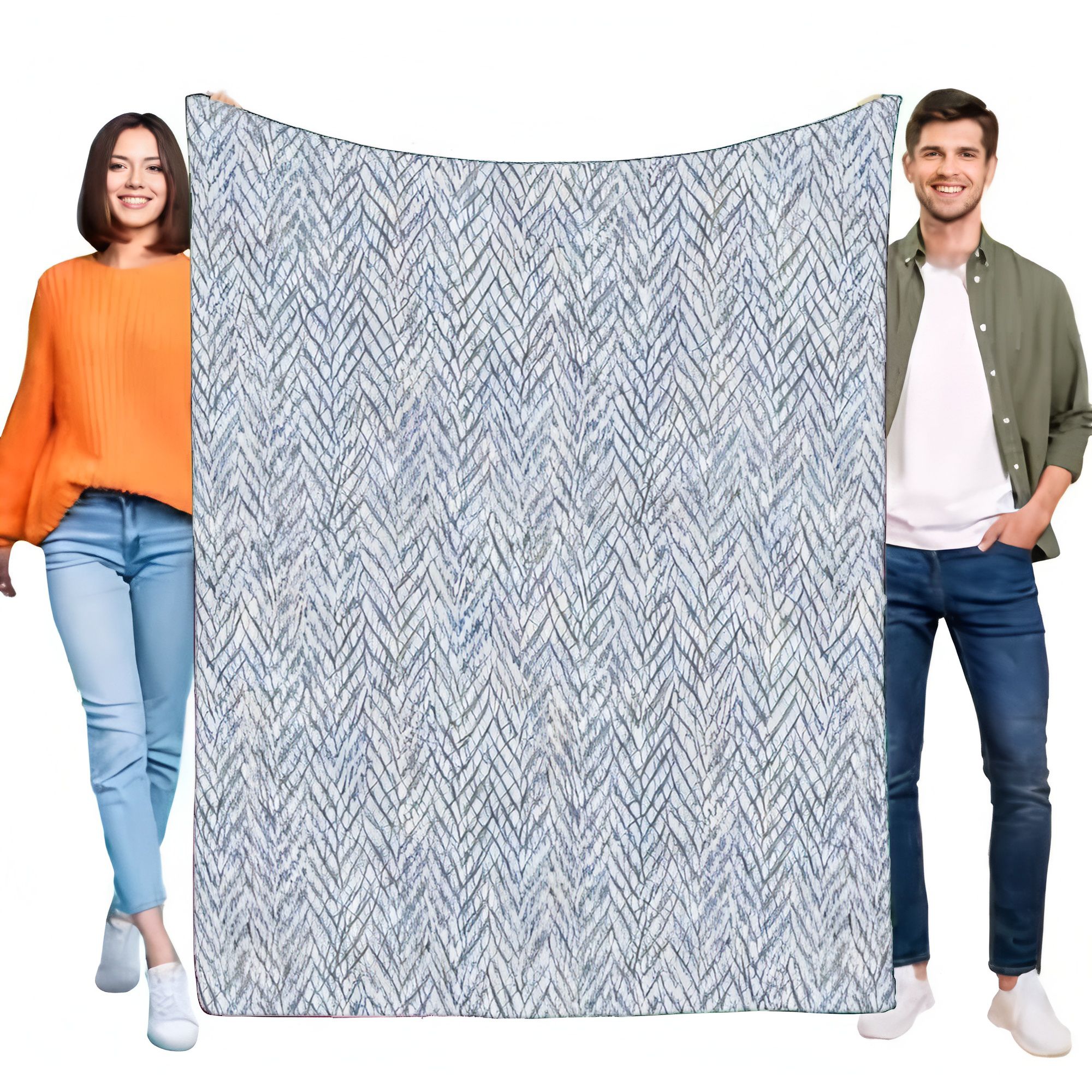 Modern Blue White Herringbone  – обзор и цена Wool Blanket Herringbone